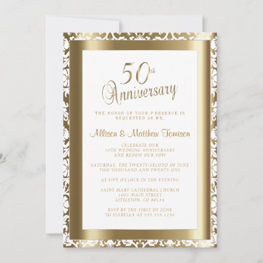 50周年ゴールデン💑ウェディングアニバーサリー2 | DIY テキスト 招待状 (正面)