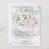 50周年ゴールデンウェディングアニバーサリー ウィンターフローラル 招待状 (正面)