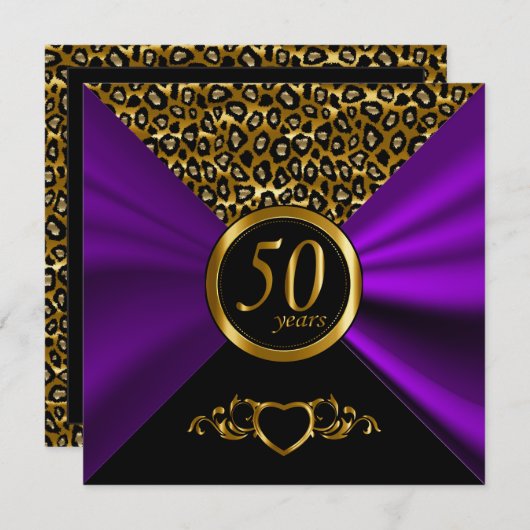 50周年ゴールデンウェディングアニバーサリー | ヒョウ柄 招待状 (正面/裏面)