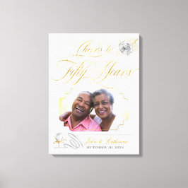 50周年ゴールデンウェディングアニバーサリー フォト ゴールドローズ キャンバスプリント