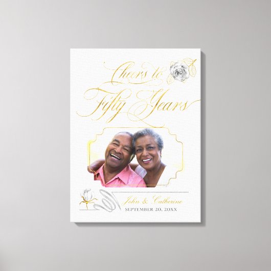 50周年ゴールデンウェディングアニバーサリー フォト ゴールドローズ キャンバスプリント (正面)