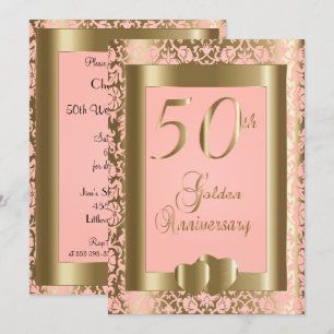 50周年ゴールデン&ピンクローズの結婚記念日 招待状