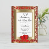 50周年ゴールデン＆レッドの結婚記念日 | DIY テキスト 招待状 (スタンド正面)