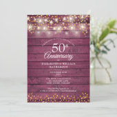 50周年ゴールドハートのストリングライト ラスティック 招待状 (スタンド正面)