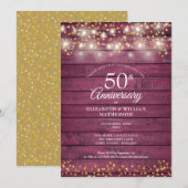 50周年ゴールドハートのストリングライト ラスティック 招待状 (正面/裏面)