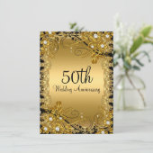 50周年ゴールドブラックダイヤモンド フローラル スワール 招待状 (スタンド正面)