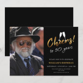 50周年ゴールドブラック大人誕生日写真 招待状 (正面/裏面)