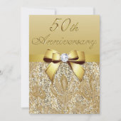 50周年ゴールド結婚記念日 フェイクシークインとリボン 招待状 (正面)