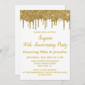 50周年サプライズパーティー ホワイトゴールド グリッター 招待状 (正面/裏面)