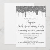 50周年サプライズパーティー 白とシルバー 招待状 (正面/裏面)