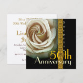 50周年サプライズ招待状 - ゴールドのローズ 招待状 (正面/裏面)