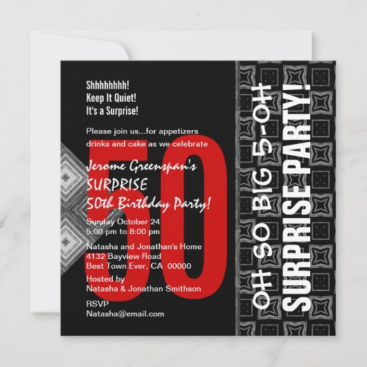 50周年サプライズ ダイアゴナル ブラック＆レッド V03 招待状 (正面)