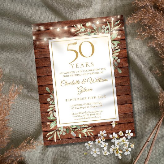 50周年ストリングライトとウッドグリーン 招待状