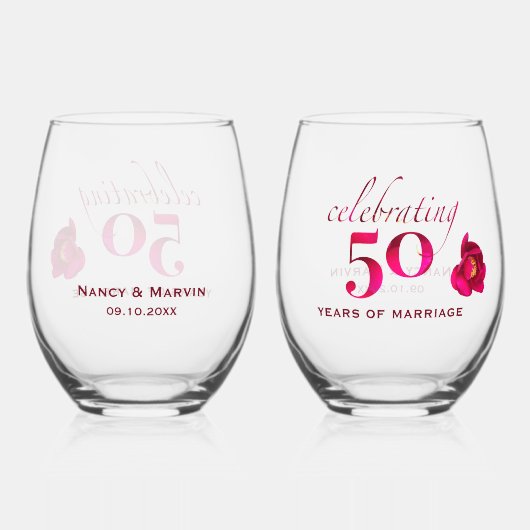 50周年パーソナライズされたバラ記念ユニーク酒 ステムなしワイングラス (裏面)