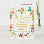 50周年パーソナライズされたフローラと金ゴールド 箔グリーティングカード (正面)