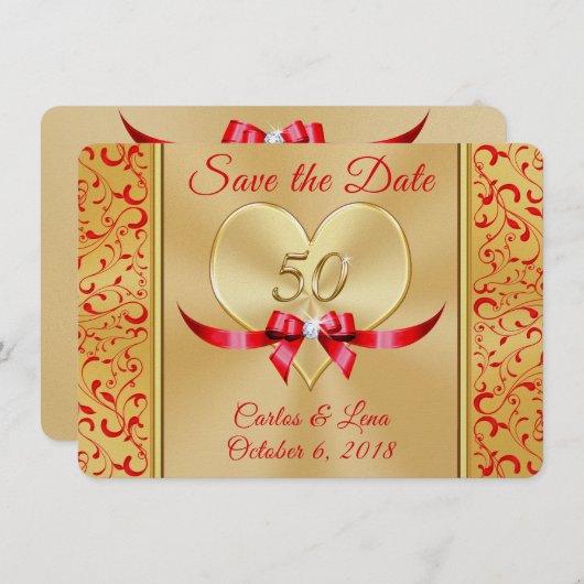 50周年パーソナライズされた日付カードの保存 セーブザデート (正面/裏面)