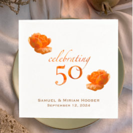 50周年パーソナライズされた桃結婚バラ スタンダードカクテルナプキン