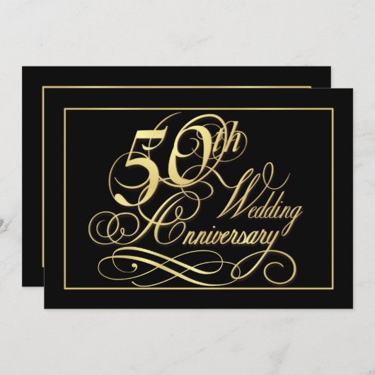 50周年パーティの招待状-フォーマル金ゴールド 招待状 (正面/裏面)