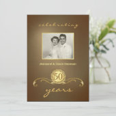 50周年パーティの招待状-ヴィンテージ金ゴールド 招待状 (スタンド正面)