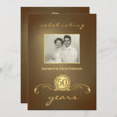 50周年パーティの招待状-ヴィンテージ金ゴールド 招待状 (正面/裏面)