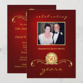50周年パーティー招待状 - エレガントな赤 招待状 (正面/裏面)