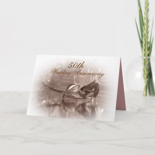 50周年パーティー招待状 ゴールドローズ 招待状 (正面)