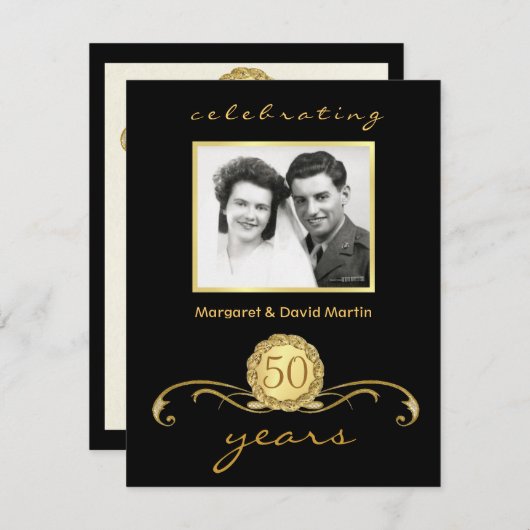 50周年パーティー招待状 ヴィンテージアクセント 招待状 (正面/裏面)