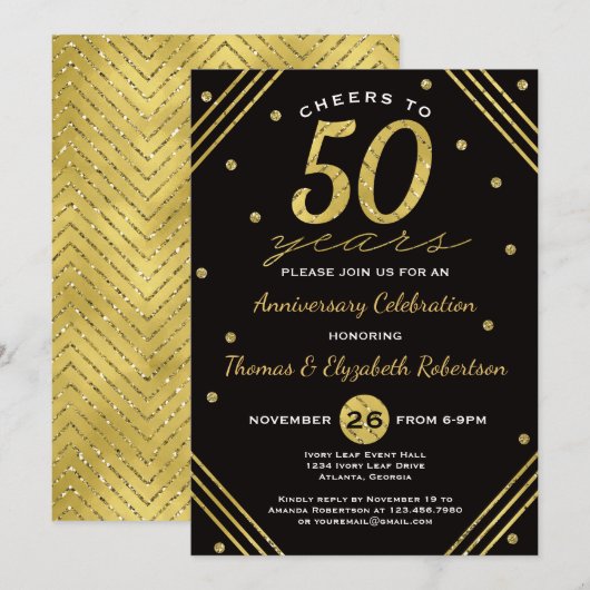 50周年パーティー招待状, 偽の金箔仕上げ 招待状 (正面/裏面)