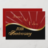 50周年パーティー招待状 結婚 ゴールド 赤 招待状 (正面/裏面)