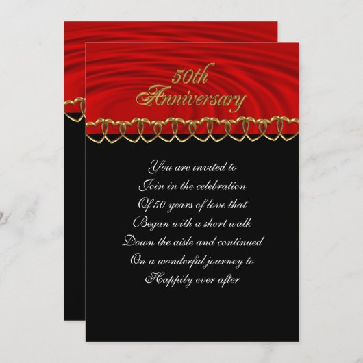 50周年パーティー招待状 赤、黒、金 招待状 (正面/裏面)