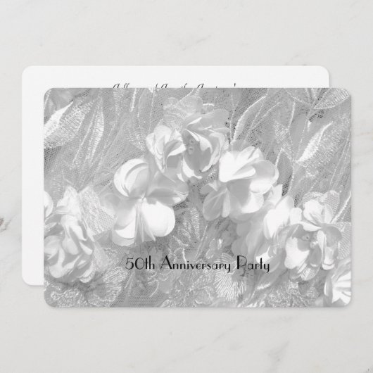 50周年パーティー エレガントなホワイト フローラルレース 招待状 (正面/裏面)