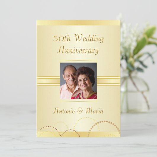 50周年パーティー エレガントゴールドの招待状 招待状 (スタンド正面)
