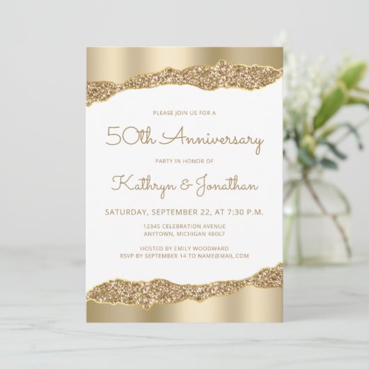 50周年パーティー ゴールド フォイル グリッター 招待状 (スタンド正面)