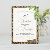 50周年パームレオパード柄 ワイルドバースデー 招待状 (スタンド正面)