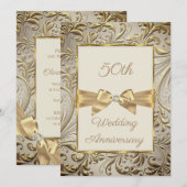 50周年ブロンズゴールドの花飾りリボン 招待状 (正面/裏面)