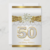 50周年ホワイトパールゴールドレース花柄バースデーパーティー 招待状 (正面)