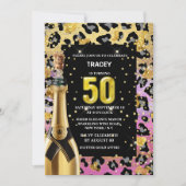 50周年ラグジュアリーなディーバ ピンクゴールド レオパード サファリプリント 招待状 (正面)