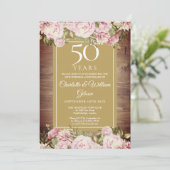 50周年ラスティック水彩ピンクのバラ 招待状 (スタンド正面)