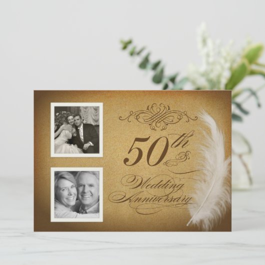 50周年ヴィンテージ フェザー2 フォト招待状 招待状 (スタンド正面)