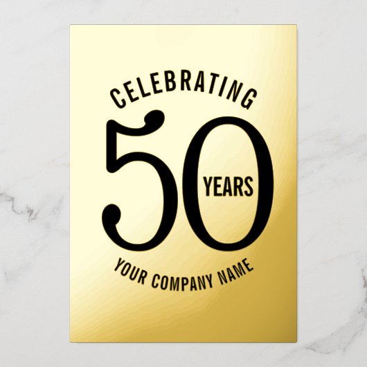 50周年企業のパーティー金ゴールドブラック 箔招待状 (正面)