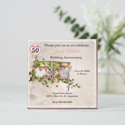 50周年写真結婚記念日パーティー招待状 招待状 (スタンド正面)