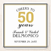 50周年応援結婚への金ゴールド スクエアペーパーコースター (正面)