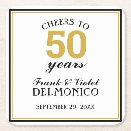 50周年応援結婚への金ゴールド スクエアペーパーコースター