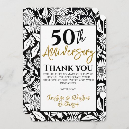 50周年感謝祭 ミニマリストのひまわり サンキューカード (正面/裏面)