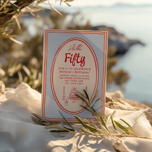 50周年手描きの個性的な楽しいフレーム誕生日 招待状