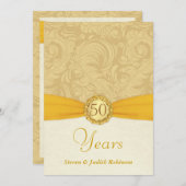 50周年招待状 - ゴールドのモノグラム 招待状 (正面/裏面)