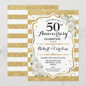 50周年招待状 - ゴールドホワイトローズ 招待状 (正面/裏面)