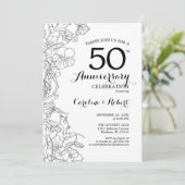 50周年招待状 - モノクロ花模様 招待状 (スタンド正面)