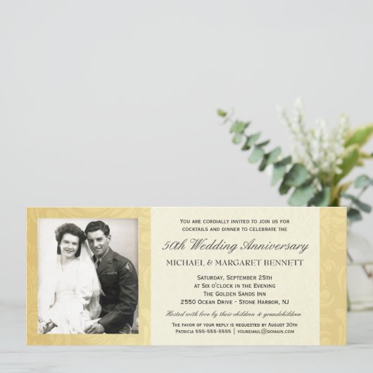 50周年招待状 ヴィンテージゴールドダマスク 招待状 (スタンド正面)