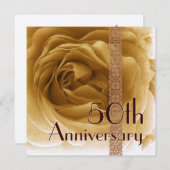 50周年招待状-金ゴールドバラ 招待状 (正面/裏面)